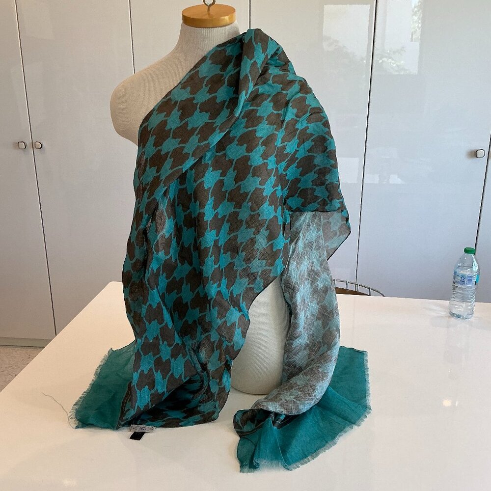 Ago, Italian Linen Scarf/Wrap, Size 76" x 25", Aqua and Mink